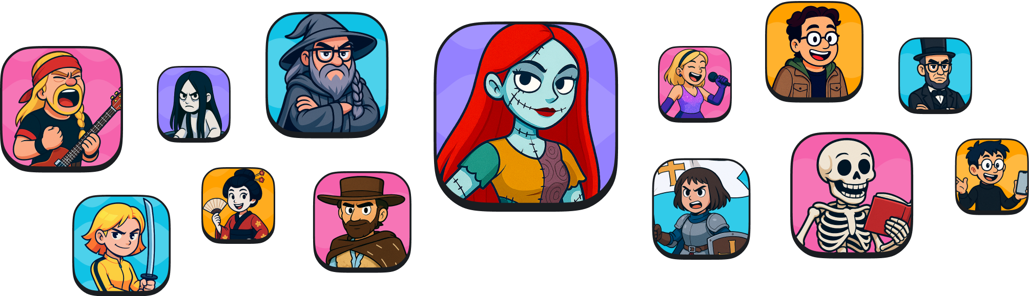 banner of images showing different avatars of the game